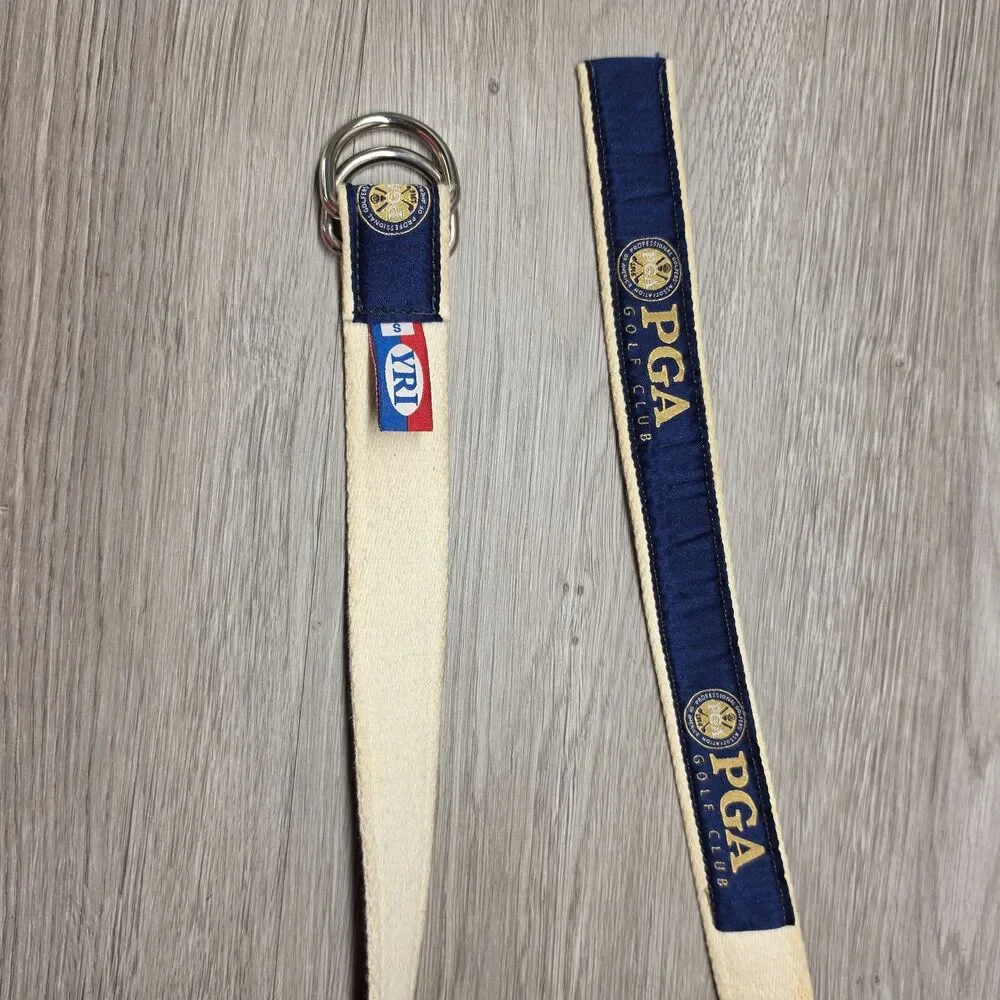 Vintage PGA Golf Club D-Ring Belt Size Small Blue Canvas Made In USA YRI Webbing